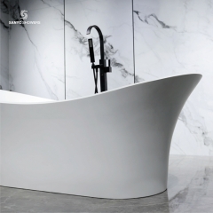 White Acrylic Freestanding Bathtub Contemporary Soaking Tub with Brushed Nickel Overflow and Drain SC1111