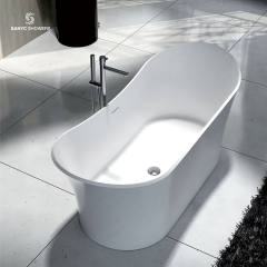 White Acrylic Freestanding Bathtub Contemporary Soaking Tub with Brushed Nickel Overflow and Drain SC1111