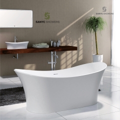 White Acrylic Freestanding Bathtub Contemporary Soaking Tub with Brushed Nickel Overflow and Drain SC1111