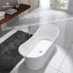 White Acrylic Freestanding Bathtub Contemporary Soaking Tub with Brushed Nickel Overflow and Drain SC1111