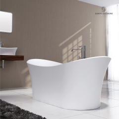 White Acrylic Freestanding Bathtub Contemporary Soaking Tub with Brushed Nickel Overflow and Drain SC1111