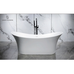 White Acrylic Freestanding Bathtub Contemporary Soaking Tub with Brushed Nickel Overflow and Drain SC1111
