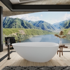 factory direct Hot Sale Matt Black Solid Surface Bathtub Resin Stone Freestanding Bath Tub for bathroom
