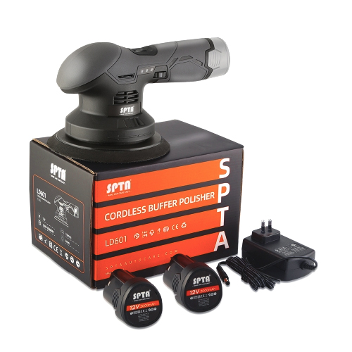 SPTA 12V Cordless Buffer Polisher 8mm DA Polisher with 2pcs Battery Variable Speed Polisher for waxing