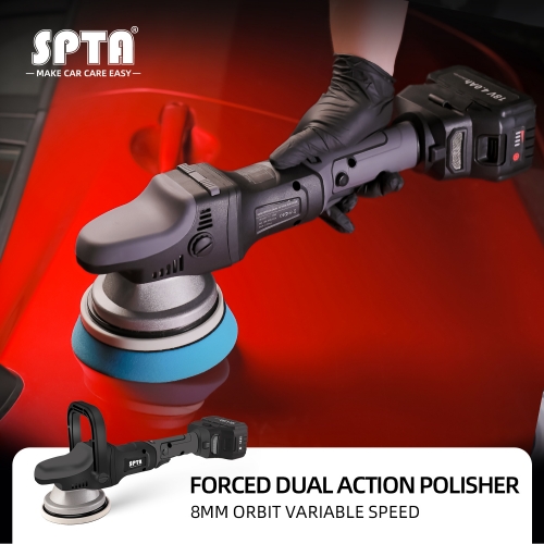 SPTA New Arrival 5" 18V Cordless Forced Dual Action Car Polisher Rechargeable Lithium Battery Polisher for Auto Detailing