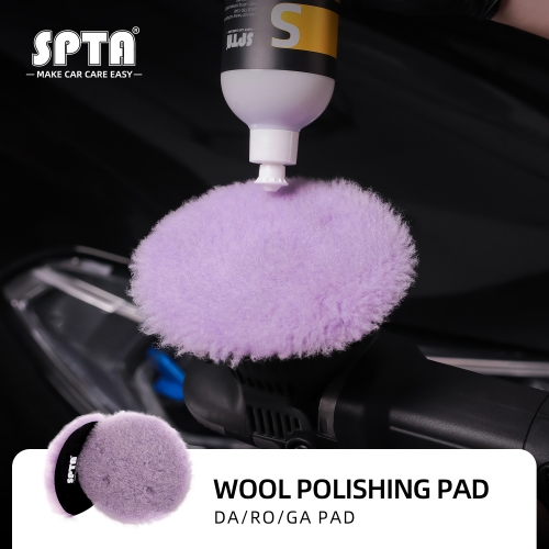 SPTA 100% Long Hair Purple Wool Polishing Pad RO/DA Buffing Pads for Car Detailing