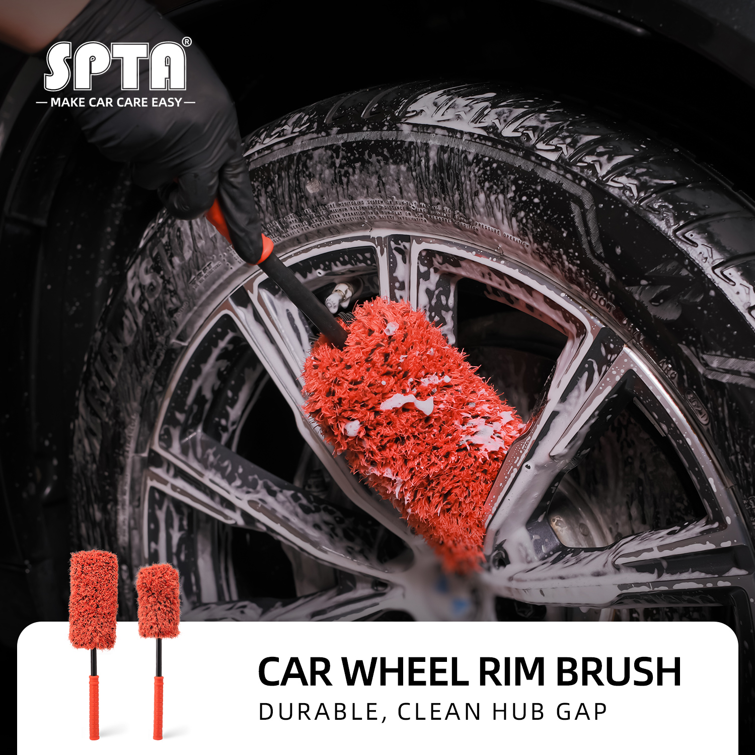 SPTA Car Rim Brush Car Wheel Brush Set 2pcs Microfiber Brushes