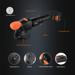 SPTA CP601 Orbit 12mm/15mm/21mm Black&Orange Brushless Dual Action Polisher Portable-type Cordless Polisher Constant Speed Output