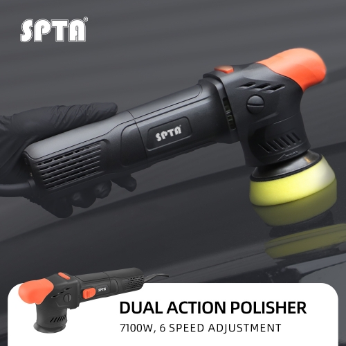 SPTA CP301Orbit 8mm/9mm/12mm, Black&Orange 3 inch Dual Action Polisher 5-Meter Long Power Supply Cord Constant Speed Output