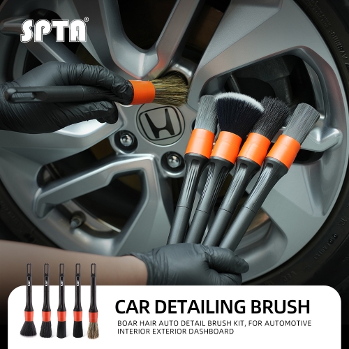 SPTA Car Detailing Brush Set, 5 Pack V2.0 Soft Boar Hair Auto Detail Brush Kit, for Automotive Interior Exterior Dashboard