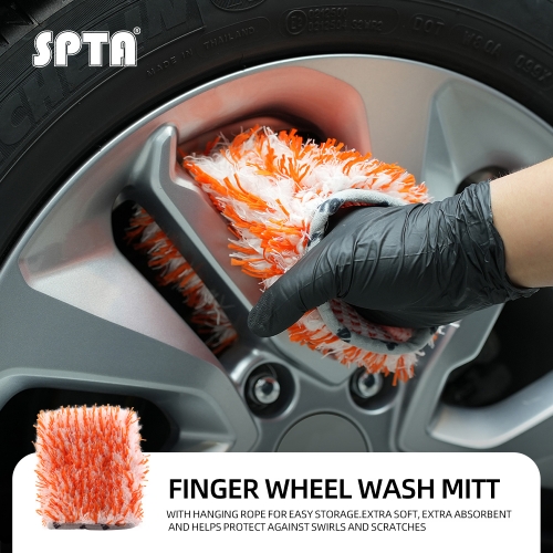 SPTA Finger Wheel Wash Mitt 165*140mm Professional Microfiber Wash Mitts Finger Wheel & Dusting Mitt, For Small Area Detailing