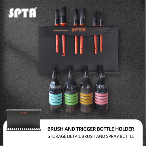 SPTA Brush and Trigger Bottle Holder Wall Mount Tool Holder Black 415*55*240mm Metalwall mounted brush rack metal bottle holder