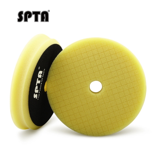 SPTA 3"/5"/6" Car Spong Buffing Polishing Pads, Yellow Medium Cut Grid Beveled Buffing Pads for RO and DA Polisher 1500/2000# Sanding Disc Marks