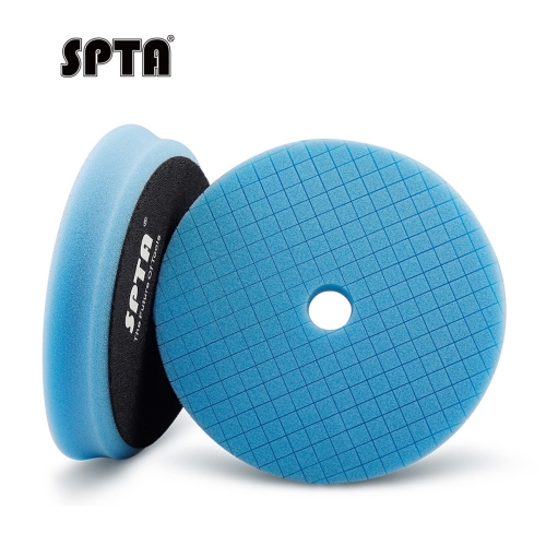 SPTA 3"/5"/6" Car Spong Buffing Polishing Pads, Blue Light Cut Grid Beveled Buffing Pads for RO and DA Polisher 1500/2000# Sanding Disc Marks