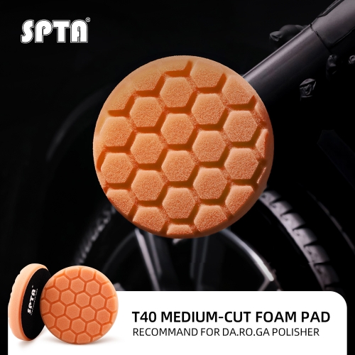 SPTA 3"/5"/6"/7" T40 Orange Medium-Cut Foam Polishing Pad For DA/RO Car Polisher Hex-Logic Buffing Pads To Remove Light Cutting Pad ,Remove 2000# Sanding Disc Marks ,Fine Scratches & Light Oxidation High-Cut Foam Pad