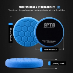 SPTA 3 Inch to 7 Inch T60 Moderate-Cut Foam Polishing Pad For DA/RO Car Polisher Hex-Logic Buffing Pads To Remove 1500#/2000# Sanding disc marks & Medium oxidation Over Spray, And Surface imperfections