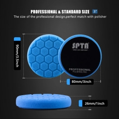 SPTA 3 Inch to 7 Inch T60 Moderate-Cut Foam Polishing Pad For DA/RO Car Polisher Hex-Logic Buffing Pads To Remove 1500#/2000# Sanding disc marks & Medium oxidation Over Spray, And Surface imperfections