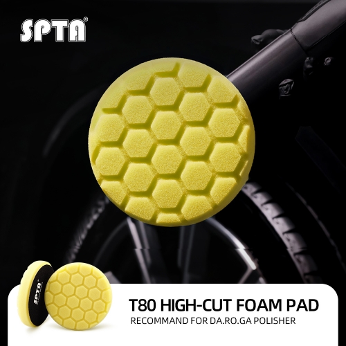 SPTA 3"/5"/6"/7" T80 Intensive Cutting Swirl-Free Foam Polishing Pad For DA/RO/GA Hex-Logic Buffing Pads To Remove 1500/2000# sanding disc marks, swirl marks & heavy/medium oxidation