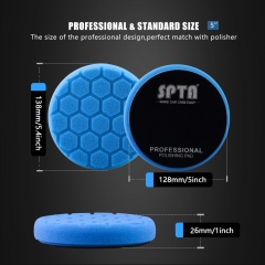 SPTA 3 Inch to 7 Inch T60 Moderate-Cut Foam Polishing Pad For DA/RO Car Polisher Hex-Logic Buffing Pads To Remove 1500#/2000# Sanding disc marks & Medium oxidation Over Spray, And Surface imperfections