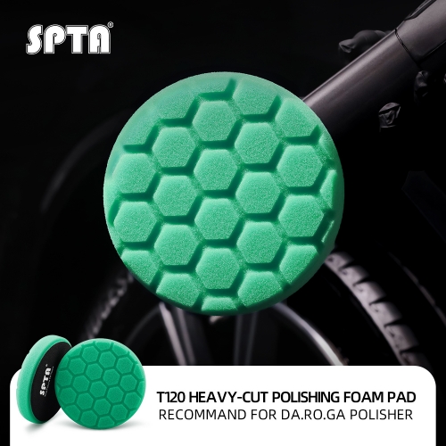 SPTA 3"/5"/6"/7" T120 Green Heavy Cut Foam Polishing Pad For DA/RO/GA Car Buffer Polisher Hex-Logic Buffing Pads To Remove 1200/1500# Sanding Disc Marks ,Deep Scratches,Overspray, Orange Pee & Heavy Oxidation