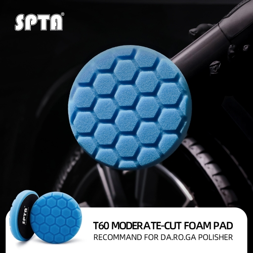 SPTA 3 Inch to 7 Inch T60 Moderate-Cut Foam Polishing Pad For DA/RO Car Polisher Hex-Logic Buffing Pads To Remove 1500#/2000# Sanding disc marks & Medium oxidation Over Spray, And Surface imperfections