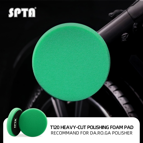 SPTA 3"/5"/6"/7" Inch T120 Green Heavy Cut Foam Polishing Pad For DA/RO/GA Car Buffer Polisher To Remove 1200/1500# Sanding Disc Marks ,Deep Scratches,Overspray, Orange Pee & Heavy Oxidation