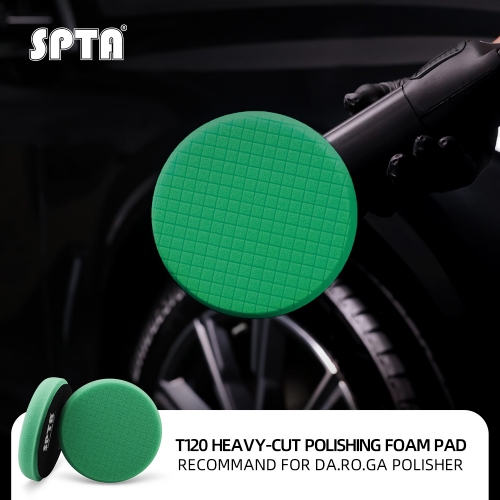 SPTA 3"/5"/6"/7" T120 Green Heavy Cut Foam Polishing Pad For DA/RO/GA Car Buffer Polisher To Remove 1200/1500# Sanding Disc Marks ,Deep Scratches,Overspray, Orange Pee & Heavy Oxidation