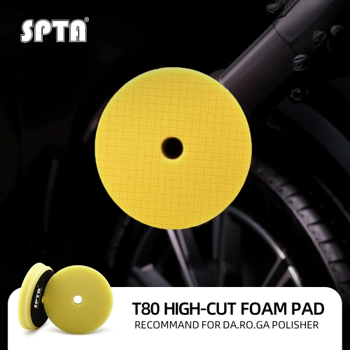 SPTA 3"/5"/6" Car Spong Buffing Polishing Pads, Yellow Medium Cut Grid Beveled Buffing Pads for RO and DA Polisher 1500/2000# Sanding Disc Marks