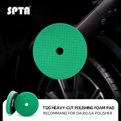 SPTA 3"/5"/6" Car Spong Buffing Polishing Pads, Green Heavy Cut Grid Beveled Buffing Pads for RO and DA Polisher 1200/1500# Sanding Disc Marks