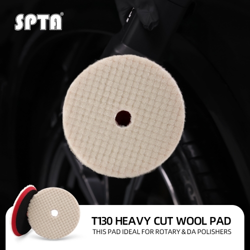 SPTA 3"/5"/6" Wool Polishing Pad, T130 Heavy Cut Wool Pad to Remove 1200#/1500# Sanding Disc Marks, Deep Scratches, Orange Peel and Heavy Oxidation for Automotive, Car, RV, Motorbike & Boat