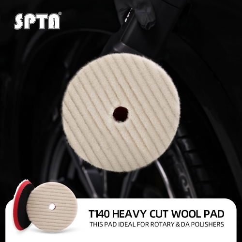 SPTA 3"/5"/6" Wool Polishing Pad, T140 Heavy Cut Wool Pad to Remove 1200#/1500# Sanding Disc Marks, Deep Scratches, Orange Peel and Heavy Oxidation for Automotive, Car, RV, Motorbike & Boat