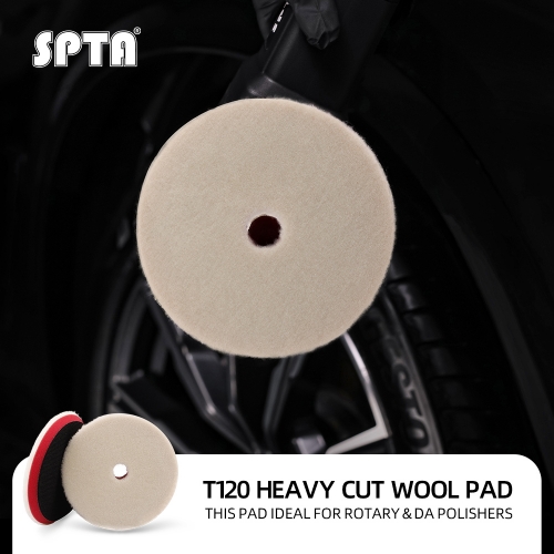 SPTA 3"/5"/6" Wool Polishing Pad, T120 Heavy Cut Wool Pad to Remove 1200#/1500# Sanding Disc Marks, Deep Scratches, Orange Peel and Heavy Oxidation for Automotive, Car, RV, Motorbike & Boat