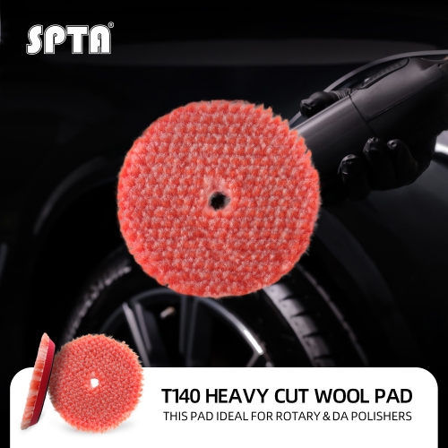 SPTA 3"/5"/6" Wool Polishing Pad, T140 Heavy Cut Wool Pad to Remove 1200#/1500# Sanding Disc Marks, Deep Scratches, Orange Peel and Heavy Oxidation for Automotive, Car, RV, Motorbike & Boat