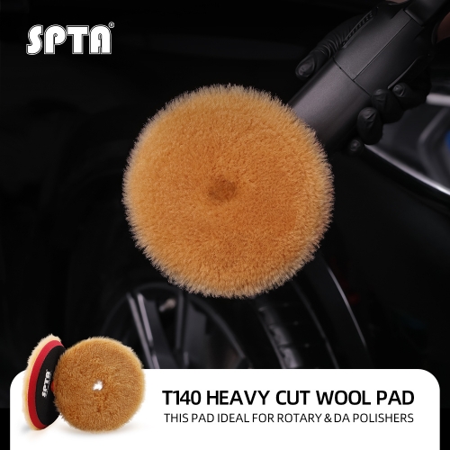 SPTA 3"/5"/6" Wool Polishing Pad, T140 Brown Heavy Cut Wool Pad to Remove 1200#/1500# Sanding Disc Marks, Deep Scratches, Orange Peel and Heavy Oxidation for Automotive, Car, RV, Motorbike & Boat