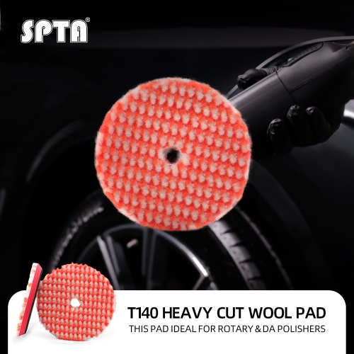 SPTA 3"/5"/6" Wool Polishing Pad, T140 Heavy Cut Wool Pad to Remove 1200#/1500# Sanding Disc Marks, Deep Scratches, Orange Peel and Heavy Oxidation for Automotive, Car, RV, Motorbike & Boat