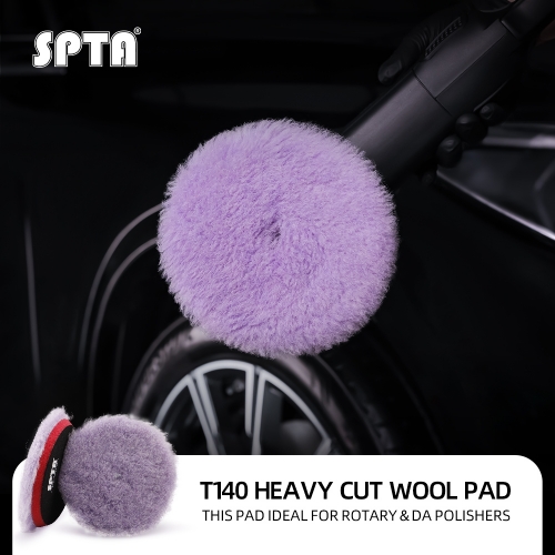 SPTA 3"5"6" Wool Polishing Pad, T140 Purple Heavy Cut Wool Pad to Remove 1200#/1500# Sanding Disc Marks, Deep Scratches, Orange Peel and Heavy Oxidation for Automotive, Car, RV, Motorbike & Boat