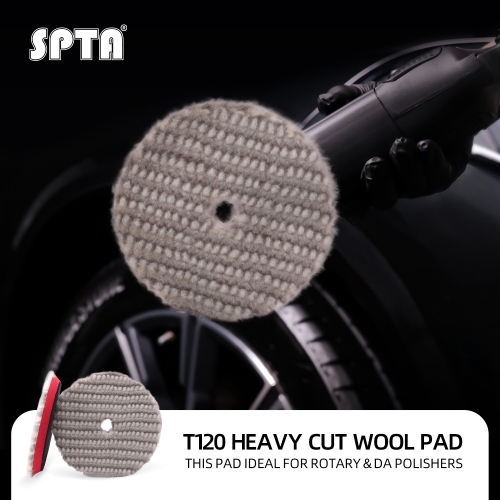 SPTA 3"/5"/6" Light Cut Short Wool Polishing Pad RO/DA Polisher Buffing Pad for Car Polisher Remove 1500#-2000# Sanding Marks