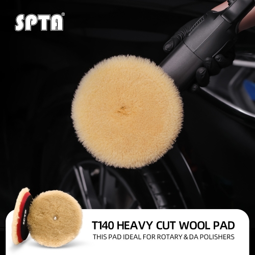 SPTA 3"/5"/6" inch Wool Polishing Pad, T140 Yellow Heavy Cut Wool Pad to Remove 1200#/1500# Sanding Disc Marks, Deep Scratches, Orange Peel and Heavy Oxidation for Automotive, Car, RV, Motorbike & Boat