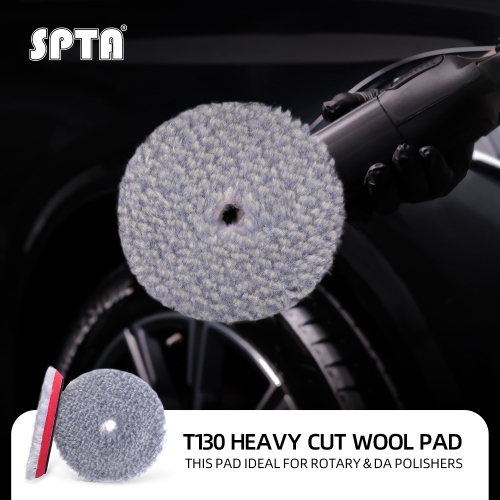 SPTA 3"/5"/6" Wool Polishing Pad, T130 Heavy Cut Wool Pad to Remove 1200#/1500# Sanding Disc Marks, Deep Scratches, Orange Peel and Heavy Oxidation for Automotive, Car, RV, Motorbike & Boat