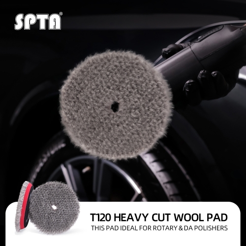 SPTA 3"/5"/6" Wool Polishing Pad, T120 Heavy Cut Wool Pad to Remove 1200#/1500# Sanding Disc Marks, Deep Scratches, Orange Peel and Heavy Oxidation for Automotive, Car, RV, Motorbike & Boat