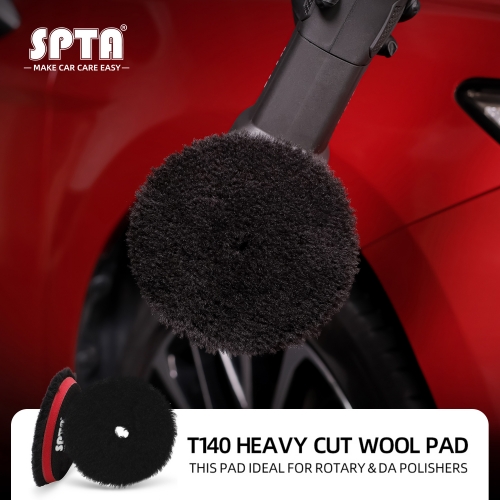 SPTA 3"/5"/6" Wool Polishing Pad, T140 Black Heavy Cut Wool Pad to Remove 1200#/1500# Sanding Disc Marks, Deep Scratches, Orange Peel and Heavy Oxidation for Automotive, Car, RV, Motorbike & Boat