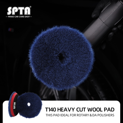 SPTA 3"/5"/6" Wool Polishing Pad, T140 Blue Heavy Cut Wool Pad to Remove 1200#/1500# Sanding Disc Marks, Deep Scratches, Orange Peel and Heavy Oxidation for Automotive, Car, RV, Motorbike & Boat