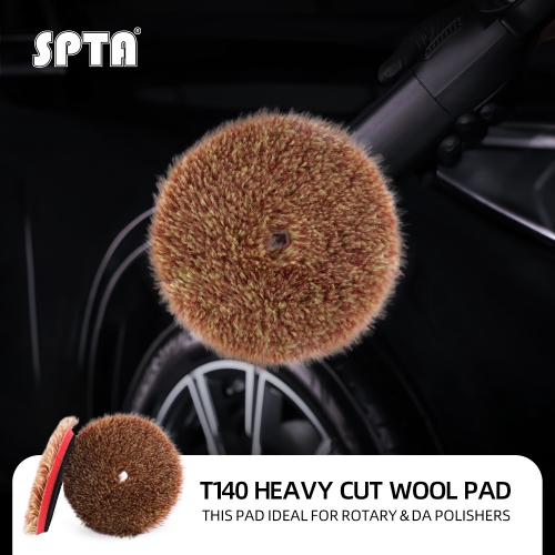 SPTA 3"/5"/6" Wool Polishing Pad, T140 Brown Heavy Cut Wool Pad to Remove 1200#/1500# Sanding Disc Marks, Deep Scratches, Orange Peel and Heavy Oxidation for Automotive, Car, RV, Motorbike & Boat