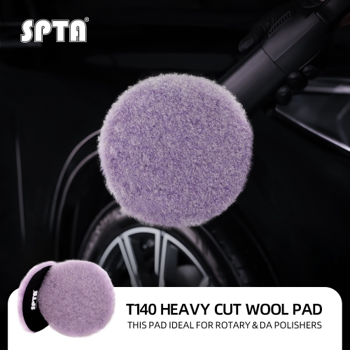 SPTA 3"/5"/6" Wool Polishing Pad, T140 Purple Heavy Cut Wool Pad to Remove 1200#/1500# Sanding Disc Marks, Deep Scratches, Orange Peel and Heavy Oxidation for Automotive, Car, RV, Motorbike & Boat