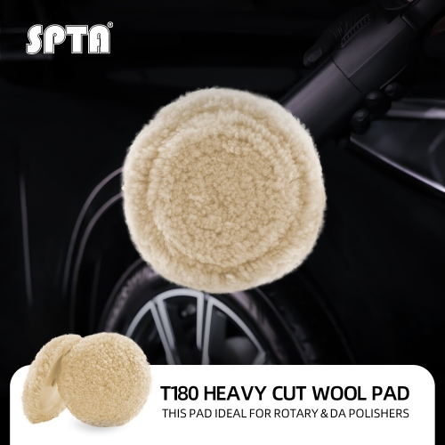 SPTA 3"/5"/6"/7" Wool Polishing Pad, T180 Single-Side Heavy Cut Wool Pad to Remove 1200#/1500# Sanding Disc Marks, Deep Scratches, Orange Peel and Heavy Oxidation for Automotive, Car, RV, Motorbike & Boat