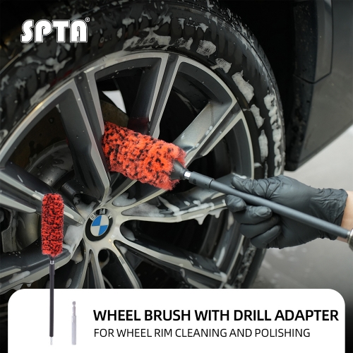 SPTA DF053 Straight handle Car Rim & Wheel Cleaning Brush Car Detail Brush Made With Rubber Plastic Handle For Cars&Trucks&SUV