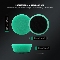 SPTA 5Pack 1Inch /2Inch T120 Green Heavy Cut Foam Polishing Pad For DA/RO/GA Car Buffer Polisher To Remove 1200/1500# Sanding Disc Marks ,Deep Scratches,Overspray, Orange Pee & Heavy Oxidation For Car Detailing, Tight Areas and Small Spaces