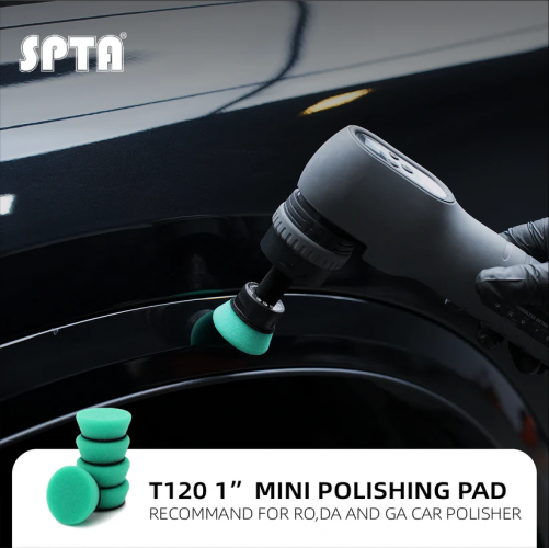 SPTA 5Pack 1Inch /2Inch T120 Green Heavy Cut Foam Polishing Pad For DA/RO/GA Car Buffer Polisher To Remove 1200/1500# Sanding Disc Marks ,Deep Scratches,Overspray, Orange Pee & Heavy Oxidation For Car Detailing, Tight Areas and Small Spaces