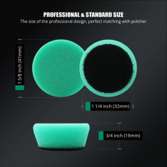 SPTA 5Pack 1Inch /2Inch T120 Green Heavy Cut Foam Polishing Pad For DA/RO/GA Car Buffer Polisher To Remove 1200/1500# Sanding Disc Marks ,Deep Scratches,Overspray, Orange Pee & Heavy Oxidation For Car Detailing, Tight Areas and Small Spaces