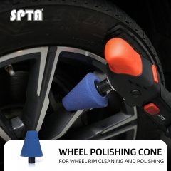 SPTA Blue M14 Polishing Cone, Car Wheel Hub Rotary Poliher Buffing Sponge Pads , Polishing Ball,Car Buffers and Polishers Cone Pad for Drill, Attaches to Rotary Tool